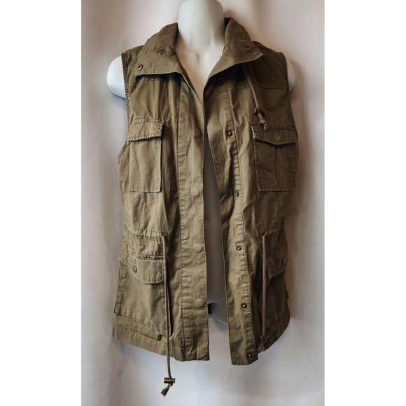 Love Tree Women's Army Green Hooded Utility Vest EUC - Size Small - Picture 1 of 10
